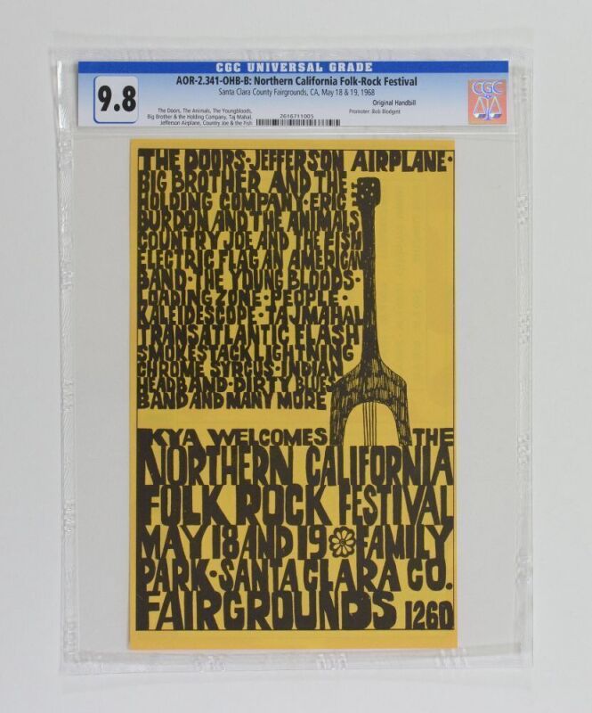 1968 AOR-2.341 The Doors Northern California Folk Rock Festival Alternate Version Handbill CGC 9.8