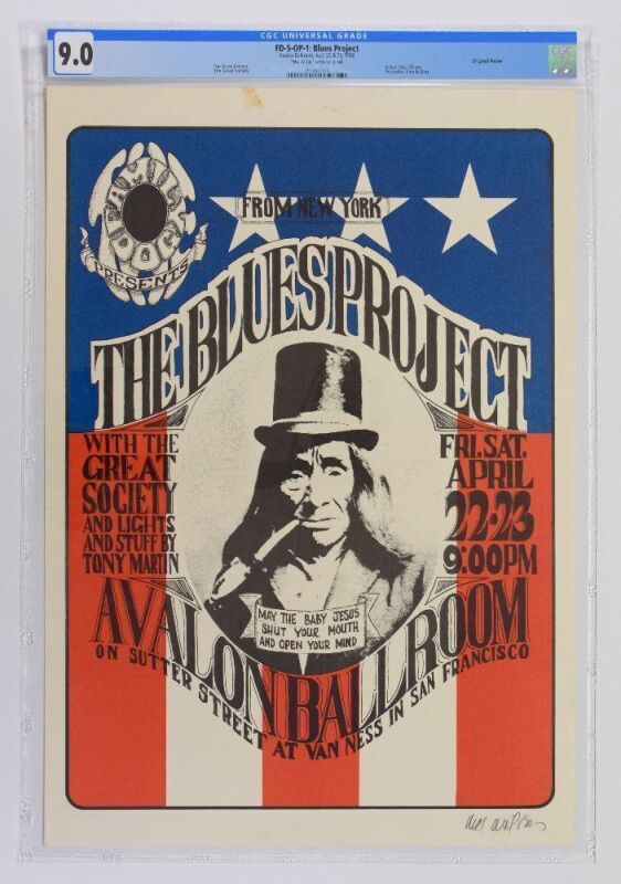1966 FD-5 Blues Project The Great Society Avalon Ballroom Signed Wilson Poster CGC 9.0