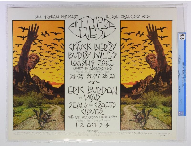 1970 BG-250 Chuck Berry Buddy Miles Eric Burdon & War Fillmore West Poster CGC 9.6