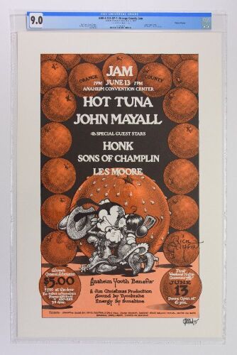 1975 AOR-4.123 Rick Griffin Hot Tuna John Mayall Anaheim Convention Center Signed Griffin Poster CGC 9.0