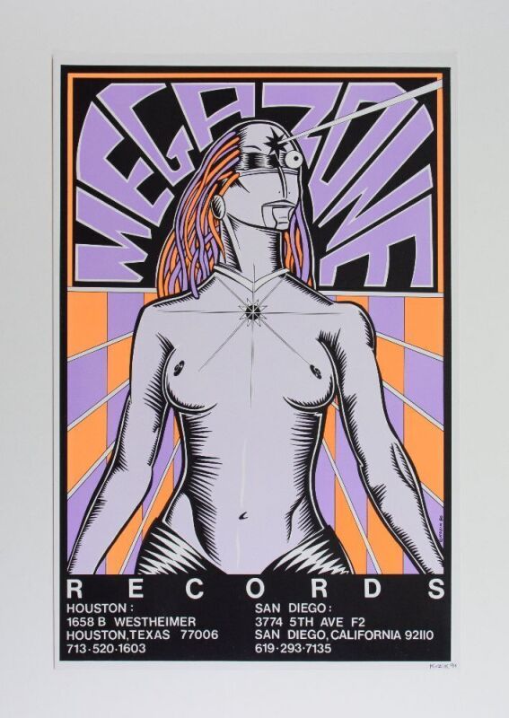1990 Frank Kozik Megazone Records Promotional Signed Kozik Poster Near Mint 89