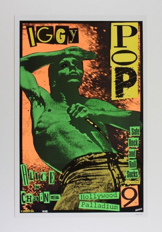 1990 Frank Kozik Iggy Pop Alice in Chains Hollywood Palladium Signed Kozik Poster Mint 91