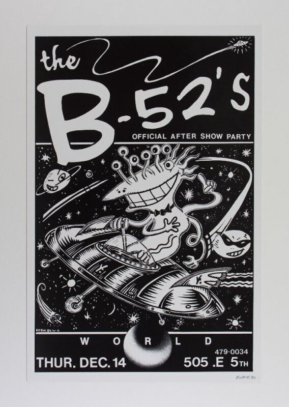 1990 Frank Kozik B-52s The World Afterparty Signed Kozik Poster Mint 91