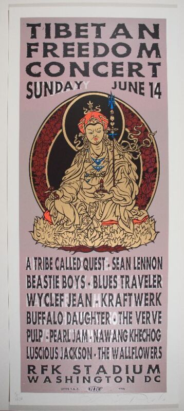 1998 Pearl Jam Beastie Boys The Tibetan Freedom Concert RFK Stadium LE Signed TAZ Poster Mint 91