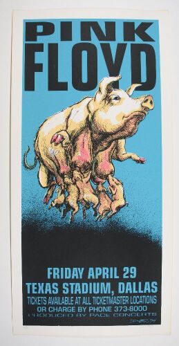 1994 Pink Floyd Texas Stadium Dallas LE RP Signed Hess Poster Near Mint 87