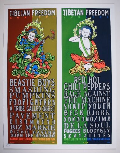 1996 Beastie Boys Sonic Youth The Tibetan Freedom Concert Polo Fields LE Signed TAZ Poster Near Mint 87