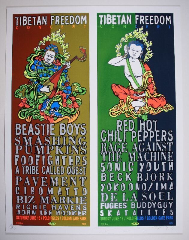 1996 Beastie Boys Sonic Youth The Tibetan Freedom Concert Polo Fields LE Signed TAZ Poster Near Mint 87