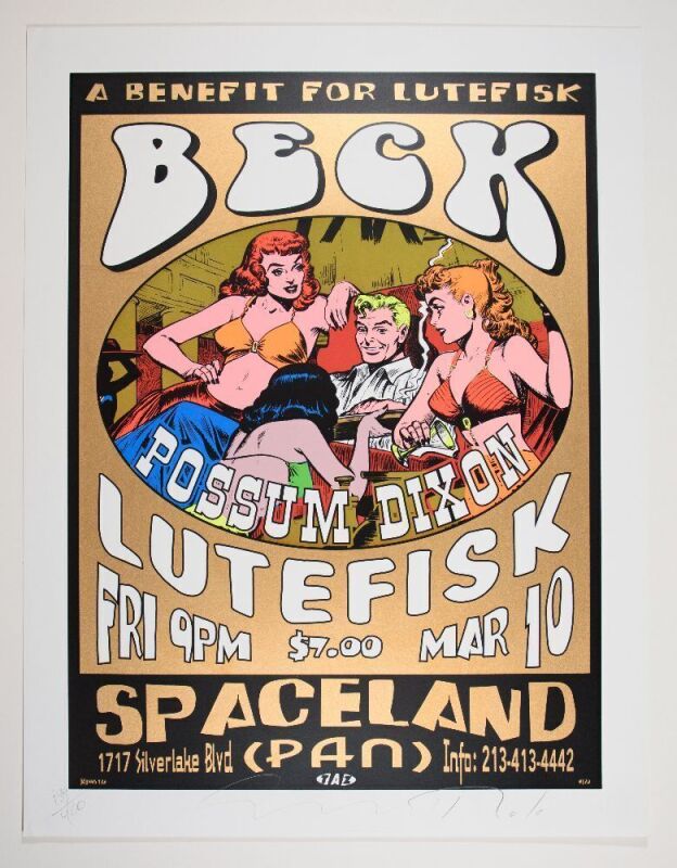 1995 Beck Possum Dixon Lutefisk Spaceland Los Angeles Signed Taz Poster Near Mint 83