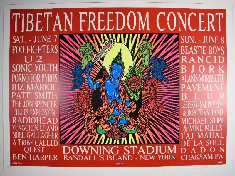 1997 Beastie Boys Bjork Radiohead The Tibetan Freedom Concert Randall's Island LE Signed TAZ Poster Mint 93