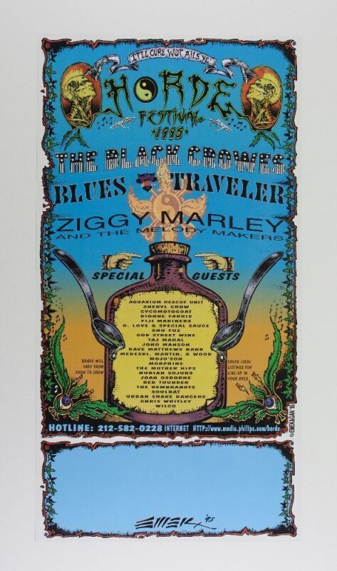 1995 EMEK The Black Crowes Blues Traveler Horde Festival Signed EMEK Tour Blank Poster Mint 91