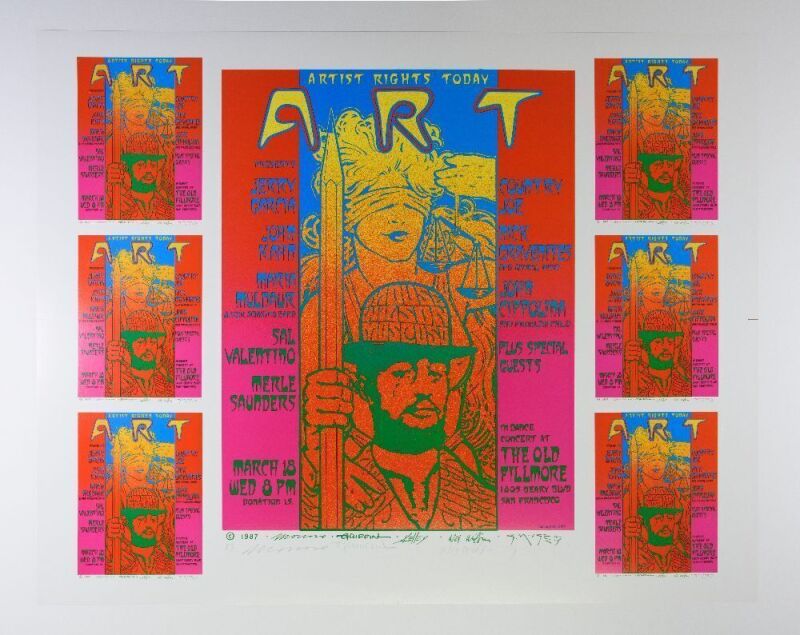 1987 Jerry Garcia Artists Rights Today Benefit Concert The Old Fillmore Uncut Signed Big 5 Proof Poster Mint 91