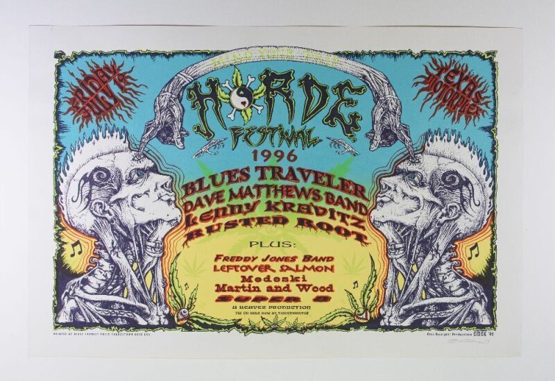 1996 EMEK Blues Traveler Dave Matthews Lenny Kravitz Horde Festival Texas Motorplex Ennis Signed Emek Poster Near Mint 87