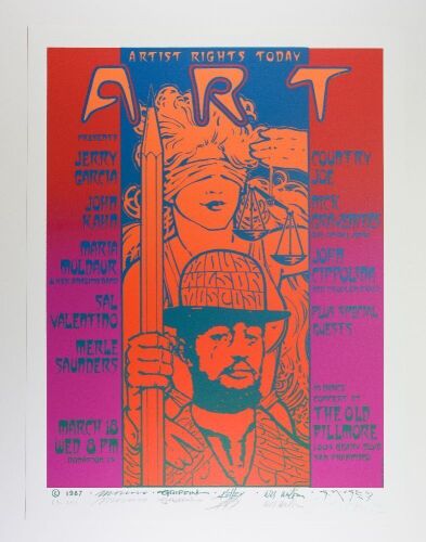 1987 Jerry Garcia Artists Rights Today Benefit Concert The Old Fillmore LE Signed Big 5 Poster Mint 91