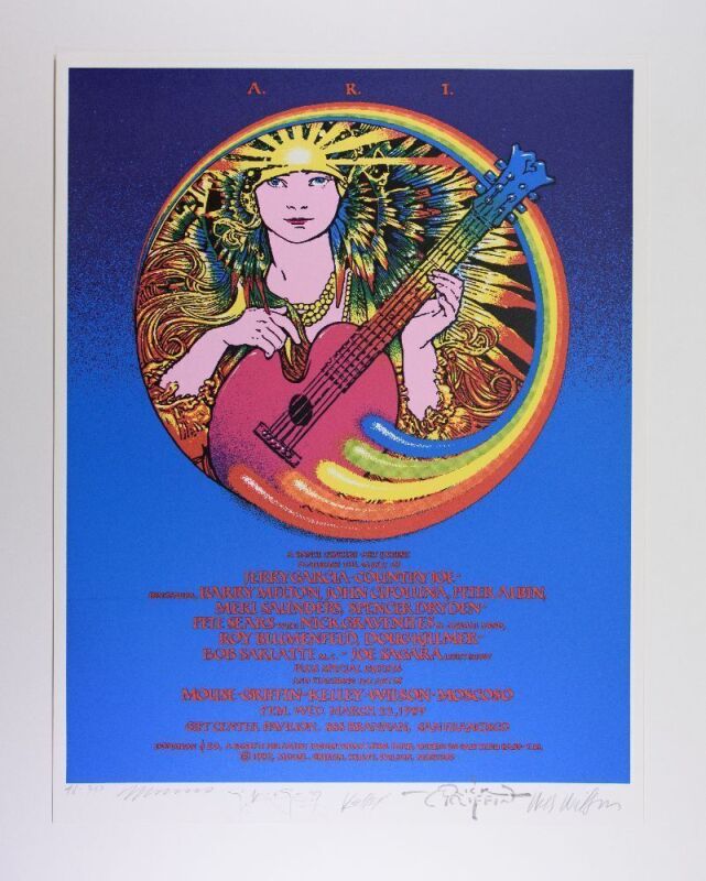 1989 Jerry Garcia Artist Rights Today Gift Center Pavilion San Francisco LE Signed Big 5 Poster Mint 91