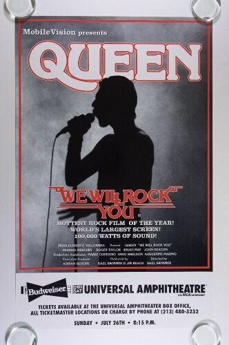 1982 Queen We Will Rock You Film Showing University Amphitheatre Los Angeles Promo Poster Mint 91