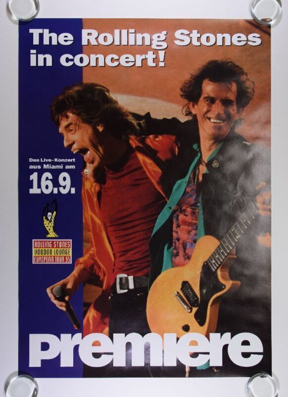 1995 Rolling Stones Voodoo Lounge German European Tour Premiere Poster Near Mint 81