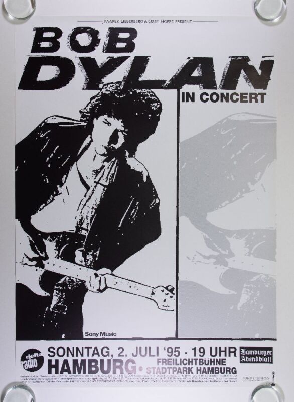1995 Bob Dylan Stadtpark Hamburg Germany Poster Near Mint 89