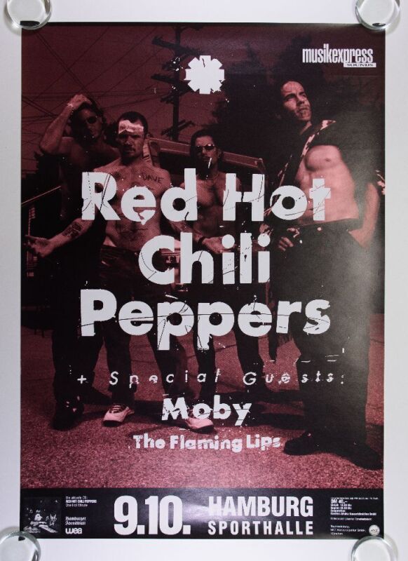 1995 Red Hot Chili Peppers The Flaming Lips Sportshalle Hamburg Germany Poster Mint 91