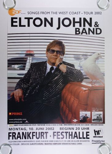 2002 Elton John Songs From The West Coast Tour Festhalle Frankfurt Germany Poster Mint 91