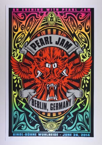 2014 Pearl Jam Kindl-Bühne Wuhlheide Berlin LE Signed Taz Poster Mint 91