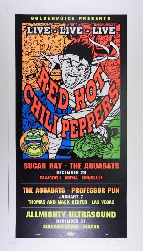 1998 Red Hot Chili Peppers Blaisdell Arena LE Signed TAZ Poster Near Mint 89
