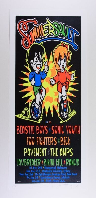 1996 Beastie Boys Sonic Youth Summersault Australia Tour LE Signed Taz Poster Near Mint 81