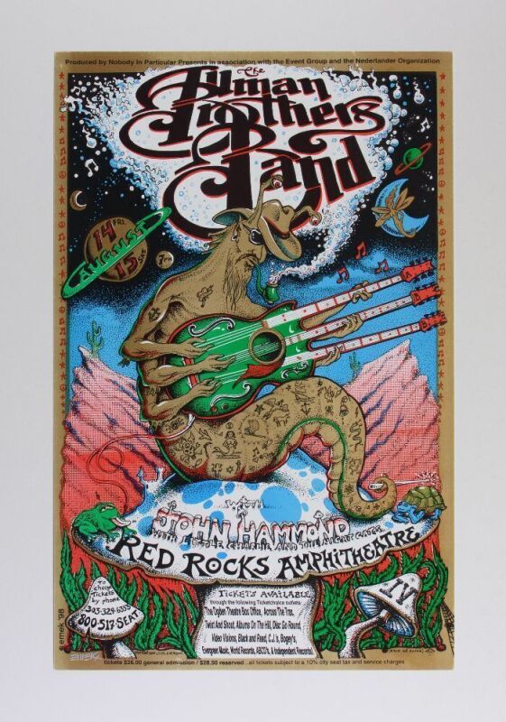 1998 EMEK Allman Brothers Band Red Rocks Amphitheatre Signed Emek Poster Excellent 79