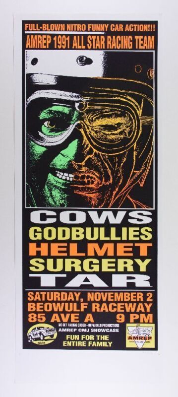 1991 Frank Kozik Cows Helmet Beowulf Raceway Signed Kozik Poster Near Mint 89