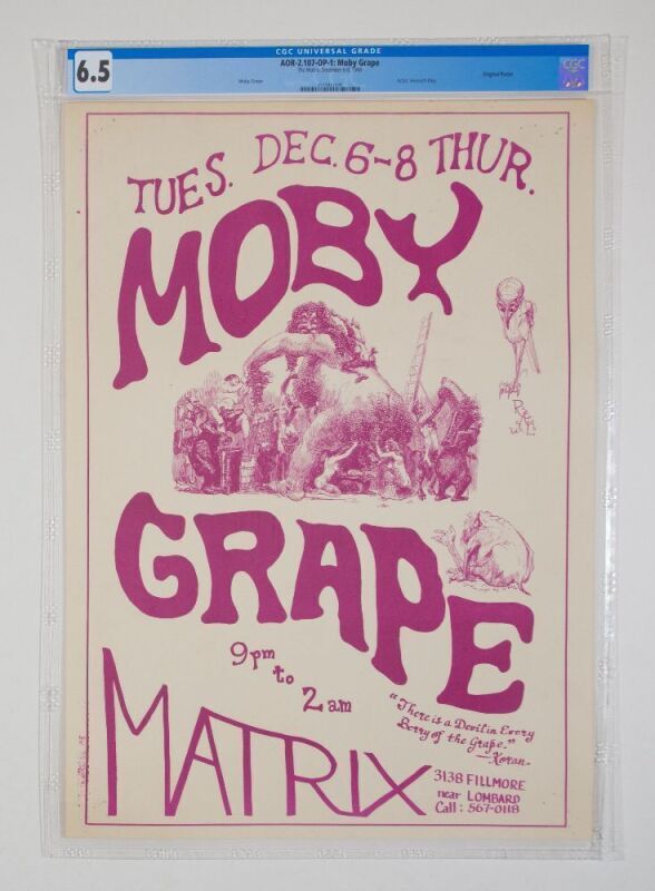 1966 AOR-2.107 Moby Grape The Matrix Poster CGC 6.5