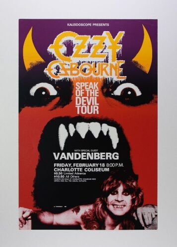 1983 Ozzy Osbourne Speak of the Devil Tour Charlotte Coliseum Poster Excellent 79