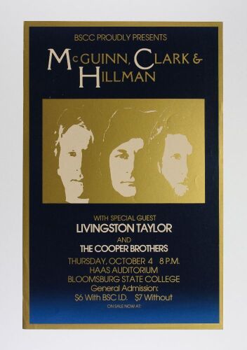 1979 McGuinn Clark & Hillman Haas Auditorium Bloomsburg University of Pennsylvania Poster Near Mint 81