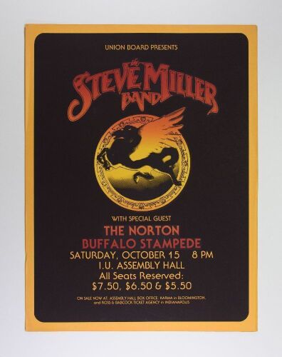 1977 Steve Miller Band Indiana University Assembly Hall Bloomington Poster Extra Fine 69