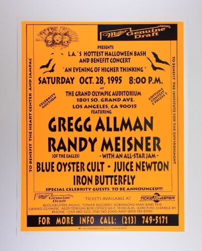 1995 Gregg Allman Randy Meisner Grand Olympic Auditorium Cardboard Colby Poster Near Mint 85