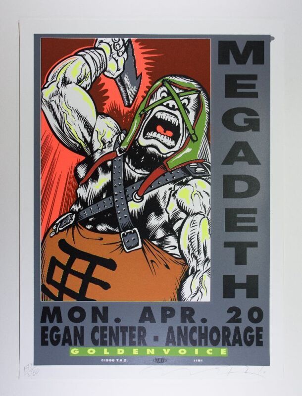 1998 Megadeth Egan Center Anchorage LE Signed Taz Poster Mint 91