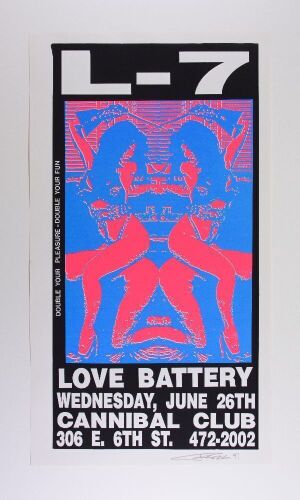 1991 Frank Kozik L-7 Love Battery The Cannibal Club Austin Signed Kozik Poster Near Mint 85