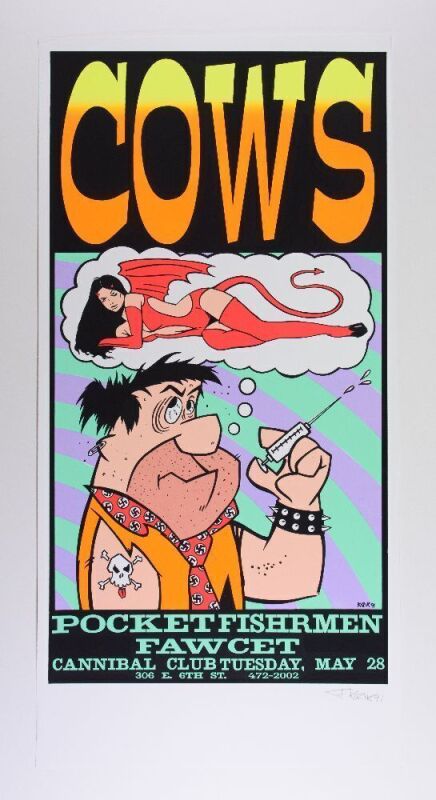 1991 Frank Kozik The Cows Pocket Fishermen The Cannibal Club Austin Signed Kozik Poster Mint 91