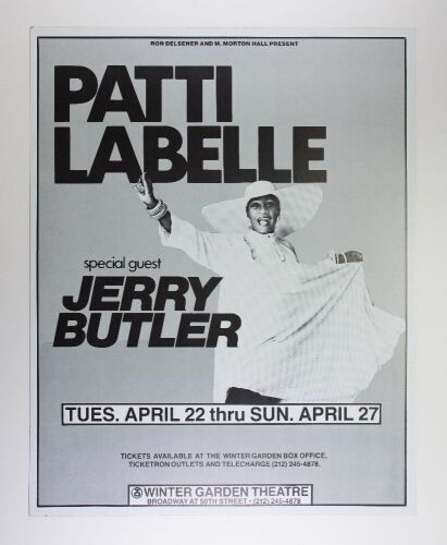 1980 Patty Labelle Jerry Butler The Winter Garden Theatre New York Cardboard Poster Excellent 71