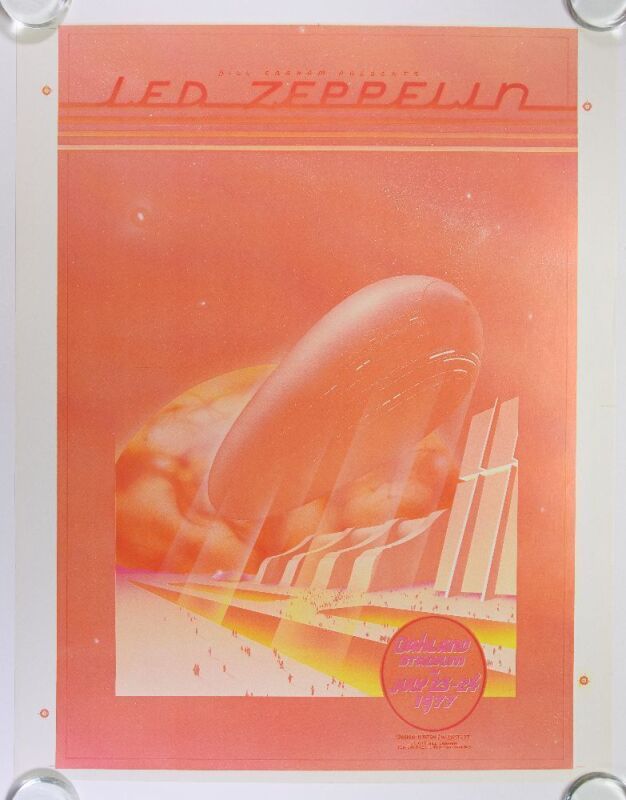 1977 AOR-4.50 Led Zeppelin Oakland Stadium Magenta Yellow Progressive Proof Poster Excellent 79