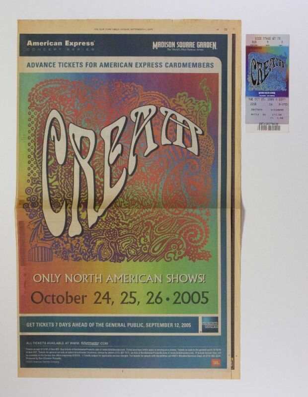 2005 Cream Madison Square Garden New York Times Article and Original Ticket Excellent 77