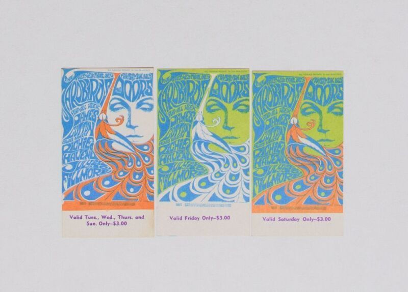 1967 BG-75 The Doors The Yardbirds Fillmore Auditorium Complete Set of 3 Original Tickets Near Mint 81