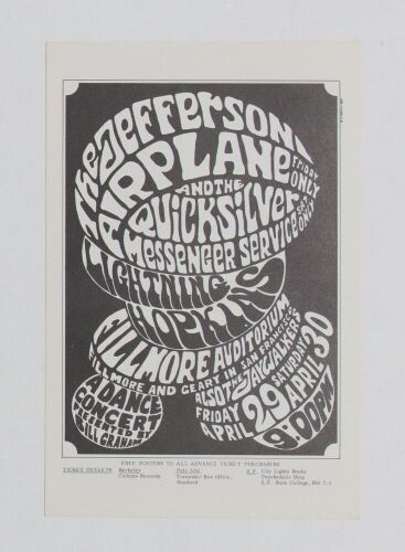 1966 BG-4 Jefferson Airplane Fillmore Auditorium Handbill Near Mint 81