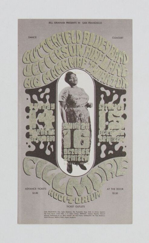 1966 BG-31 Big Mama Thornton Butterfield Blues Band Fillmore Auditorium Handbill Near Mint 87