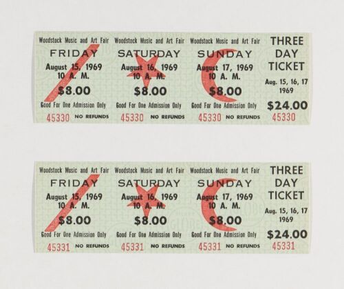 1969 Pair of Woodstock Music & Art Festival Three Day Unused Tickets Mint 93