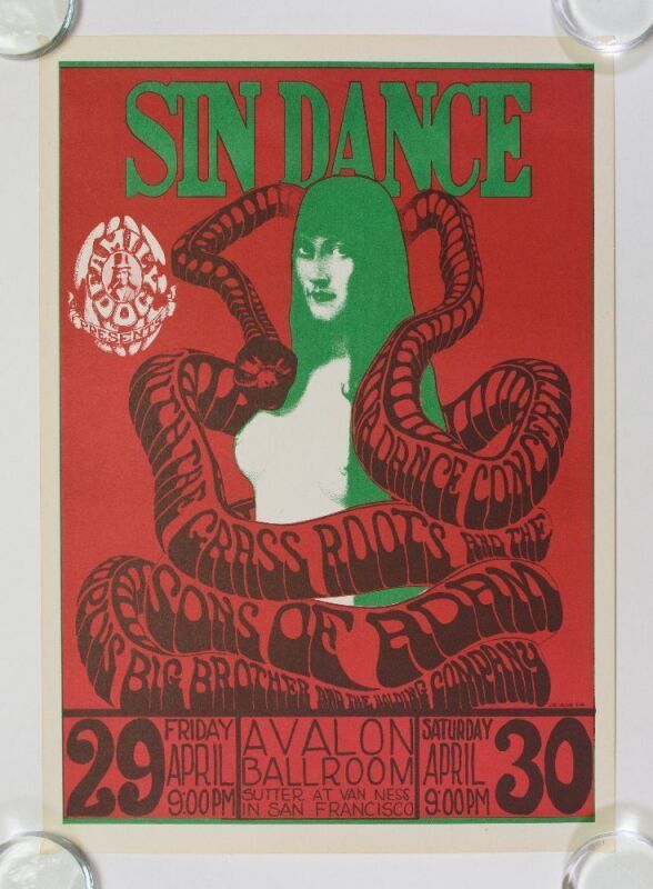 1966 FD-6 Big Brother & The Holding Company Grass Roots Avalon Ballroom Poster Near Mint 83