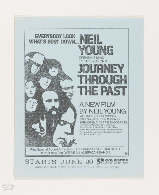 1974 Neil Young Journey Through the Past Film Showing 5th Ave Cinema Portland Handbill Near Mint 89