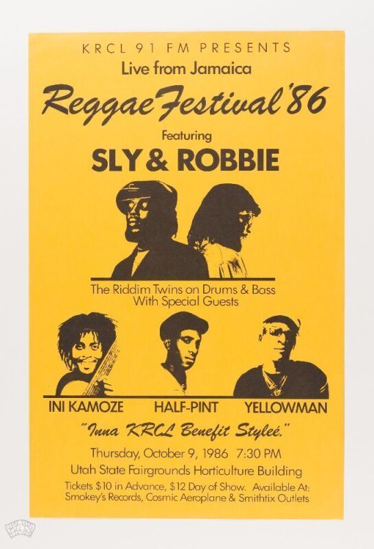 1986 Sly & Robbie Utah State Fairgrounds Horticulture Building Salt Lake City Poster Near Mint 83