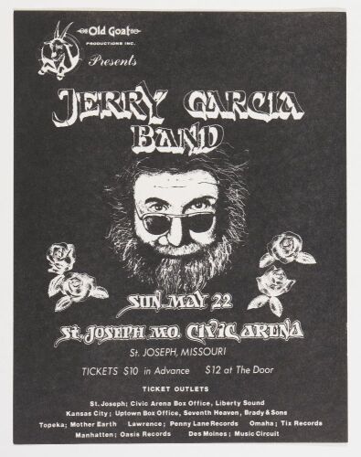 1983 Jerry Garcia Band St. Joseph Missouri Civic Arena Flyer Near Mint 81