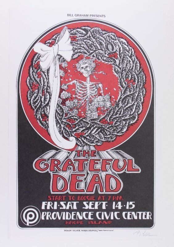 1973 Grateful Dead Providence Civic Center Signed Tuten Poster Near Mint 81