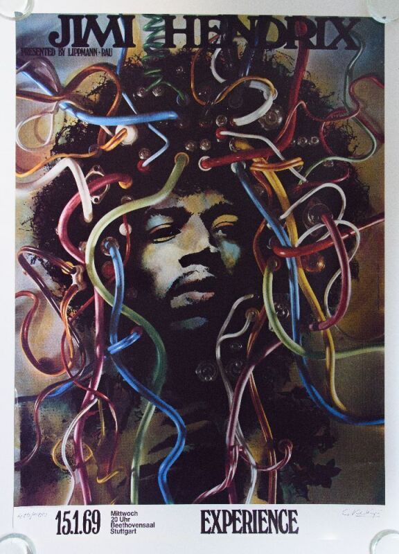 1990 Jimi Hendrix Gunther Kieser Large Germany Artrock LE Signed Kieser Poster Excellent 77