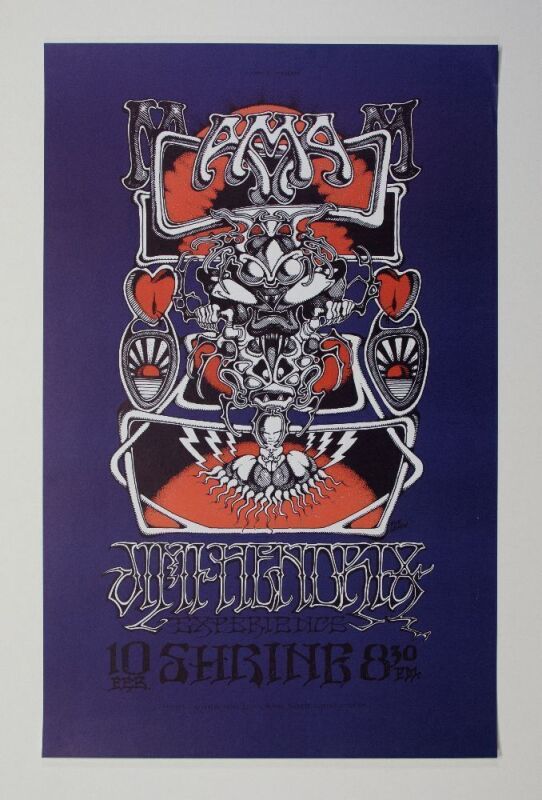 1973 AOR-3.68 Rick Griffin Jimi Hendrix Shrine Auditorium PP Pirate Printing Poster Near Mint 85